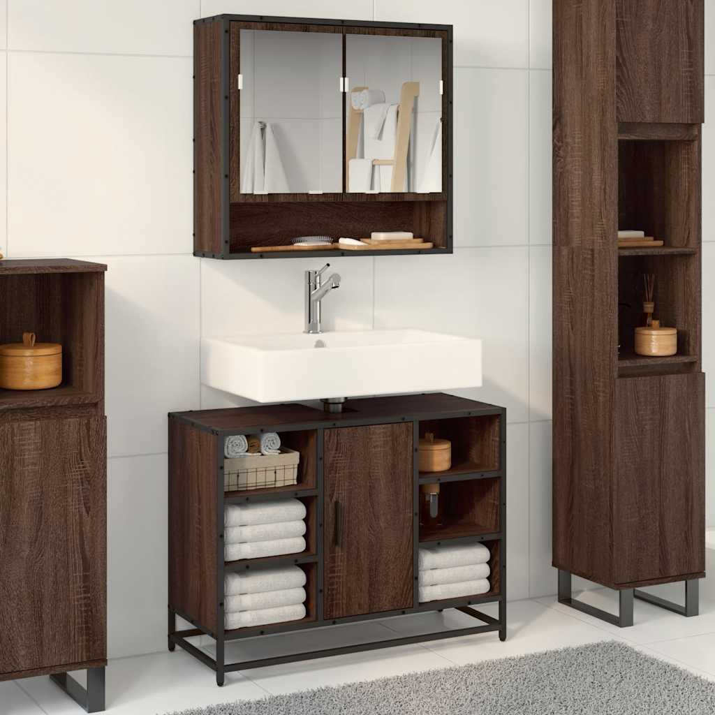 vidaXL Bathroom Sink Cabinet Brown Oak 80x33x60 cm Engineered Wood 4