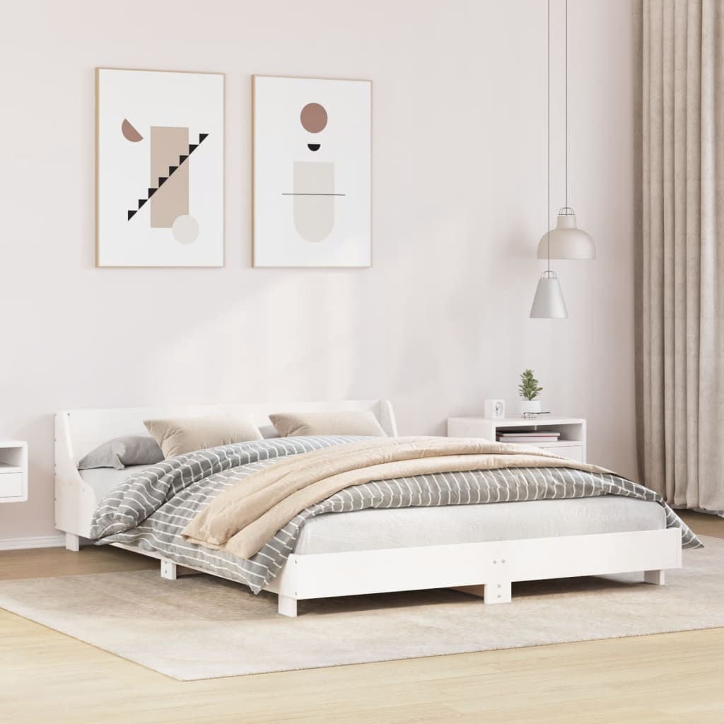Bed Frame without Mattress Solid Wood Pine Length White