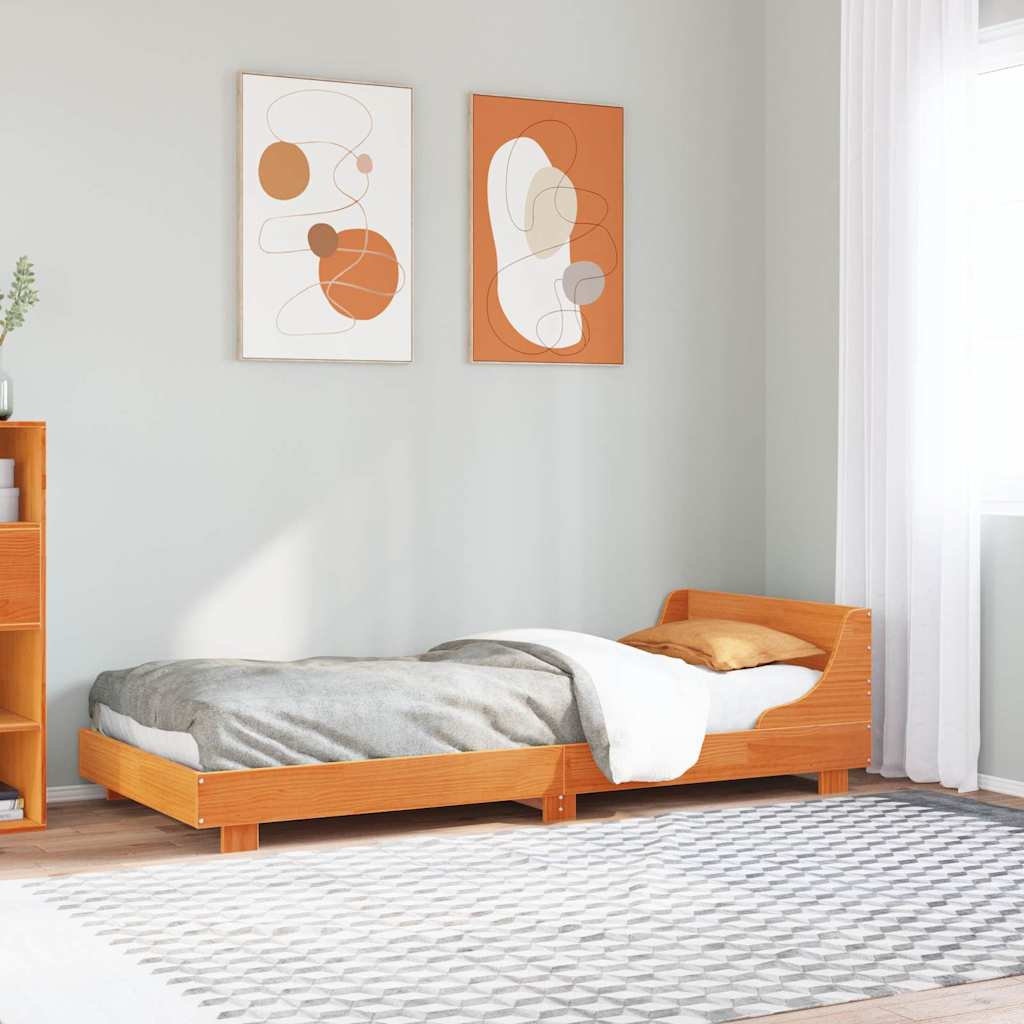 Bed Frame without Mattress Solid Wood Pine Length Wax brown