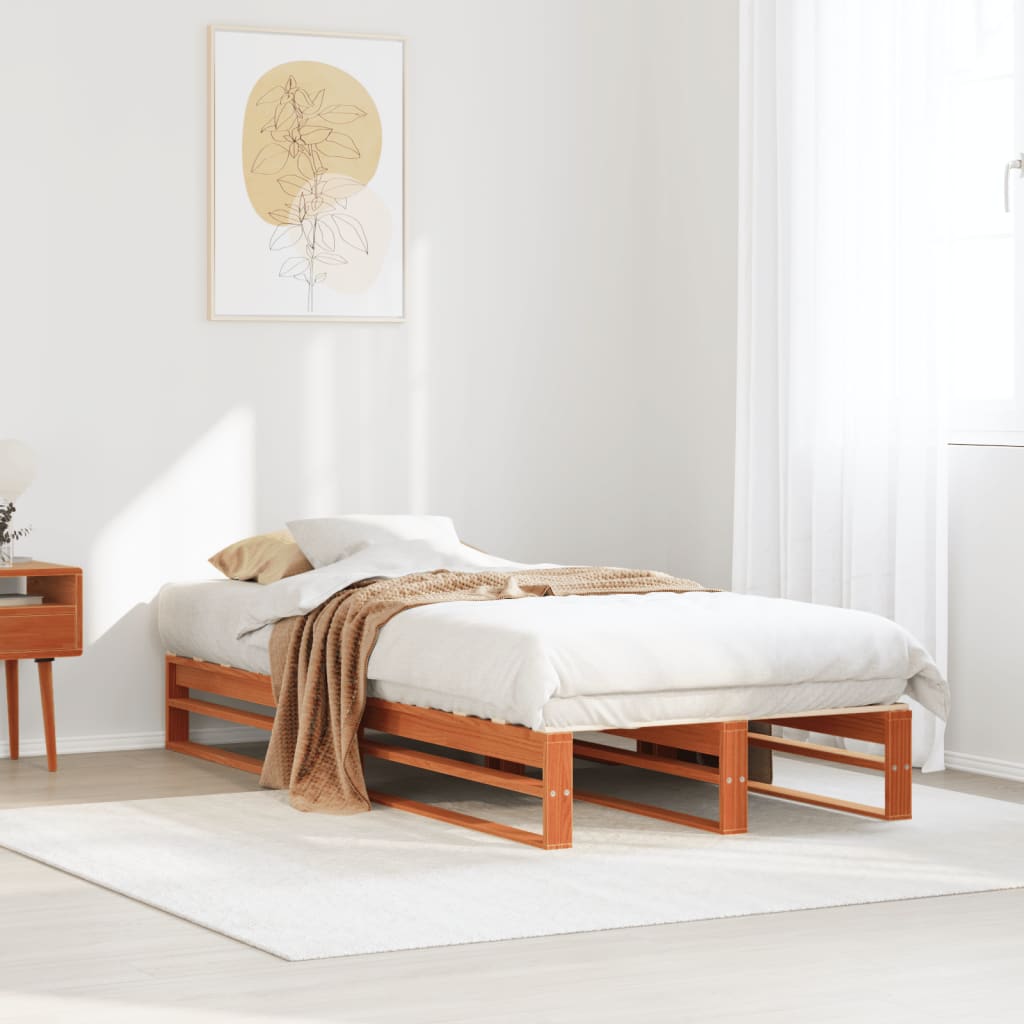 vidaXL Bed Frame without Mattress Wax Brown 90x200 cm Solid Wood Pine 1