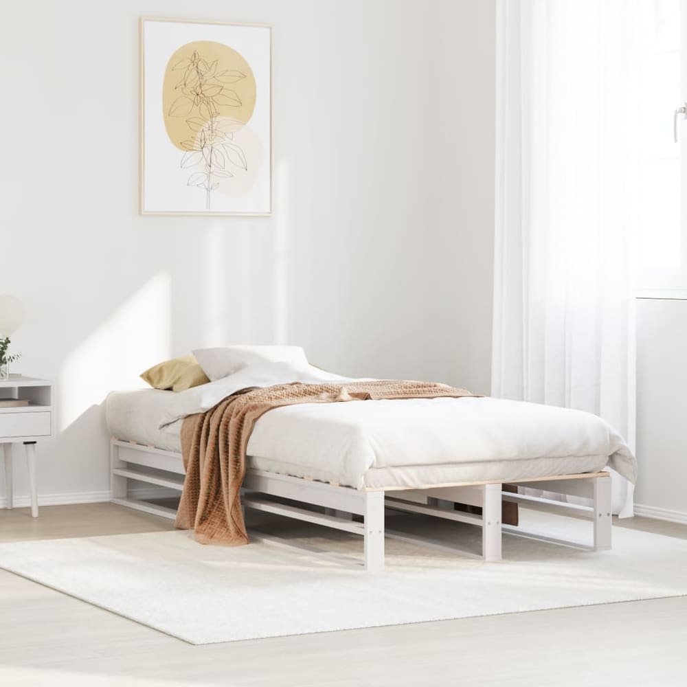 Bed Frame without Mattress Solid Wood Pine Length White