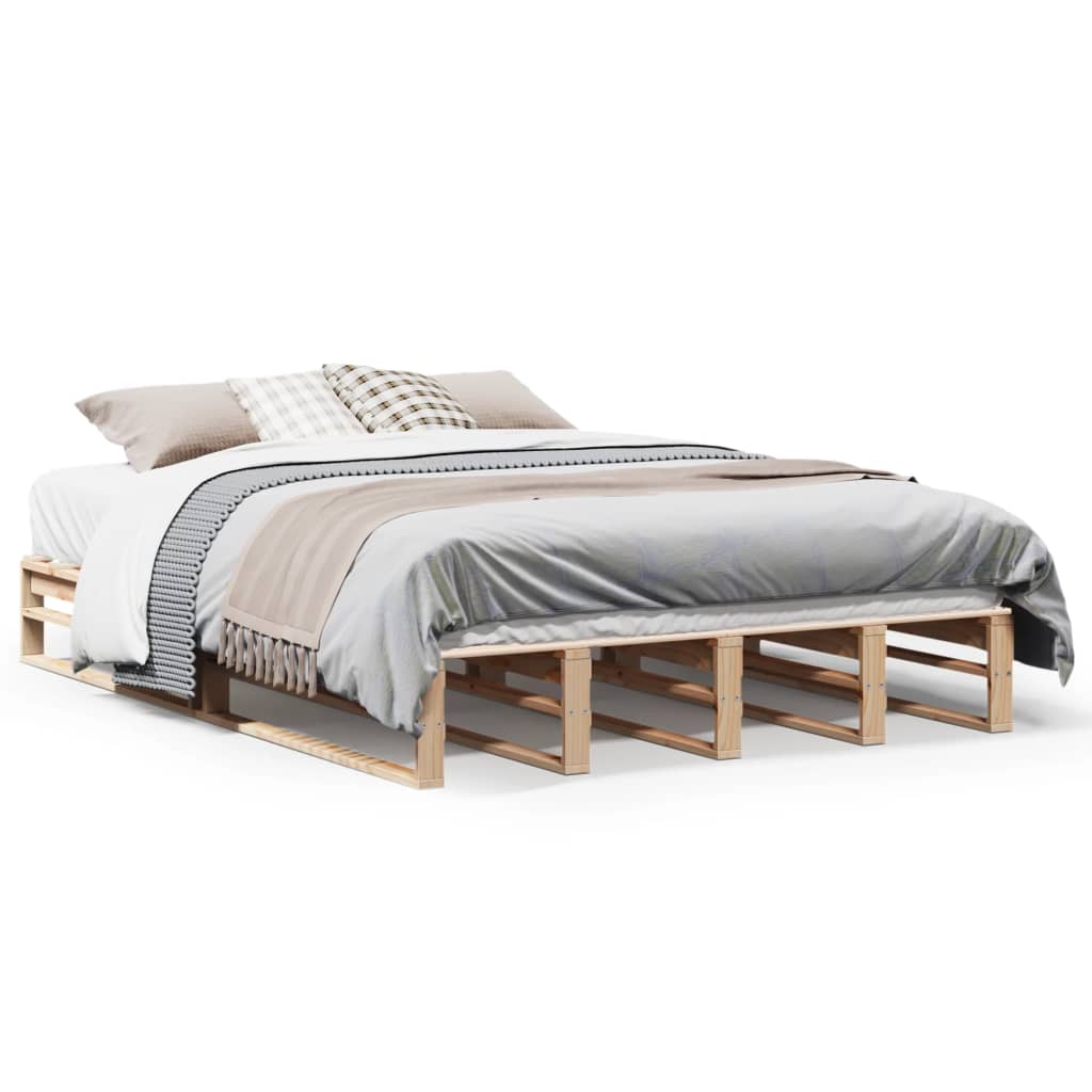 Bed Frame without Mattress Solid Wood Pine Length 200 cm Natural 120 cm