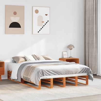 Bed Frame without Mattress Solid Wood Pine Length Wax Brown