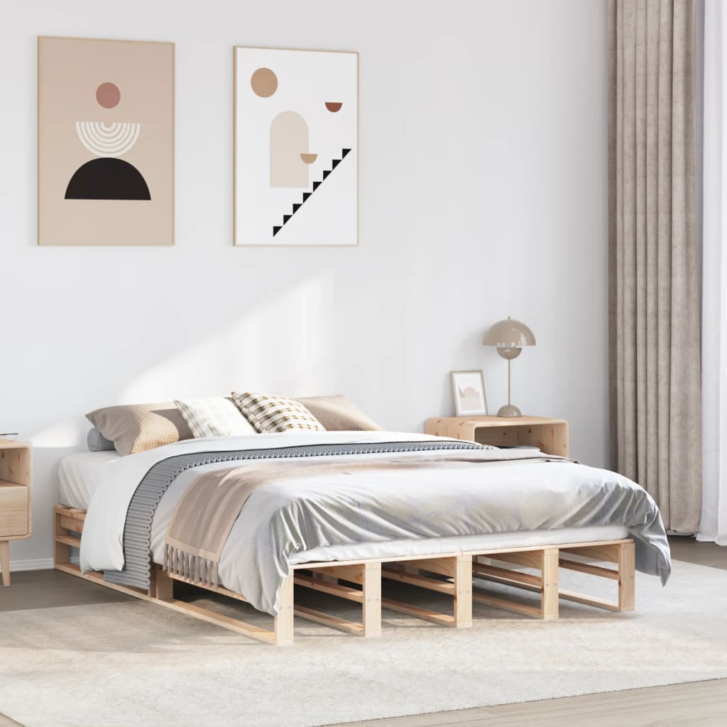 Bed Frame without Mattress Solid Wood Pine Length 200 cm Natural 160 cm