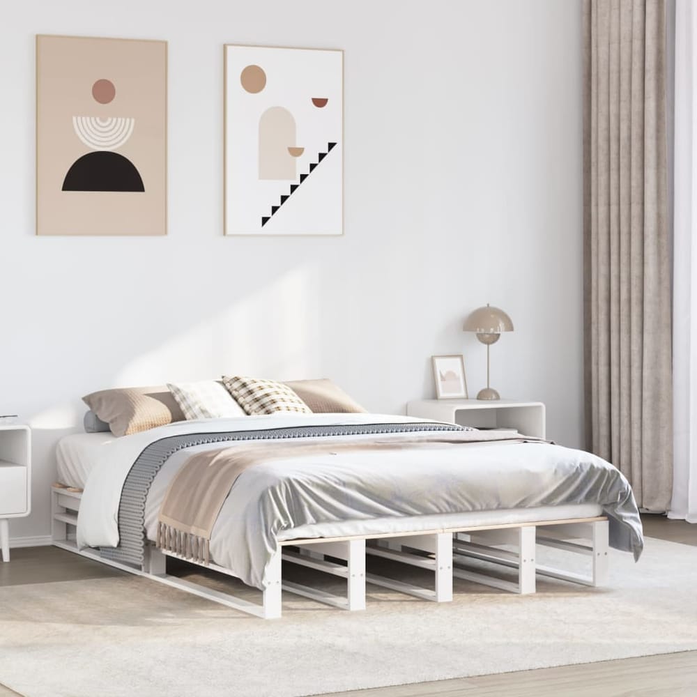 Bed Frame without Mattress Solid Wood Pine Length White