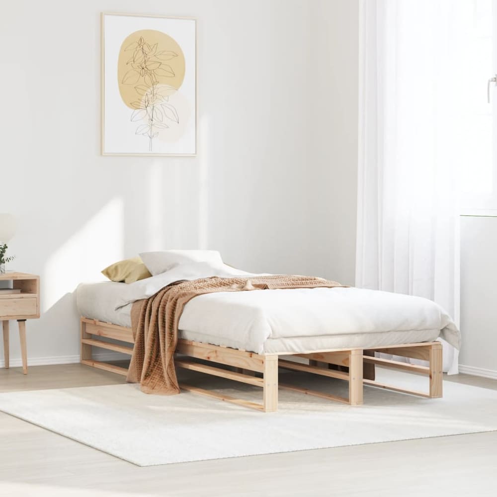 Bed Frame without Mattress Solid Wood Pine Length 190 cm Natural 90 cm