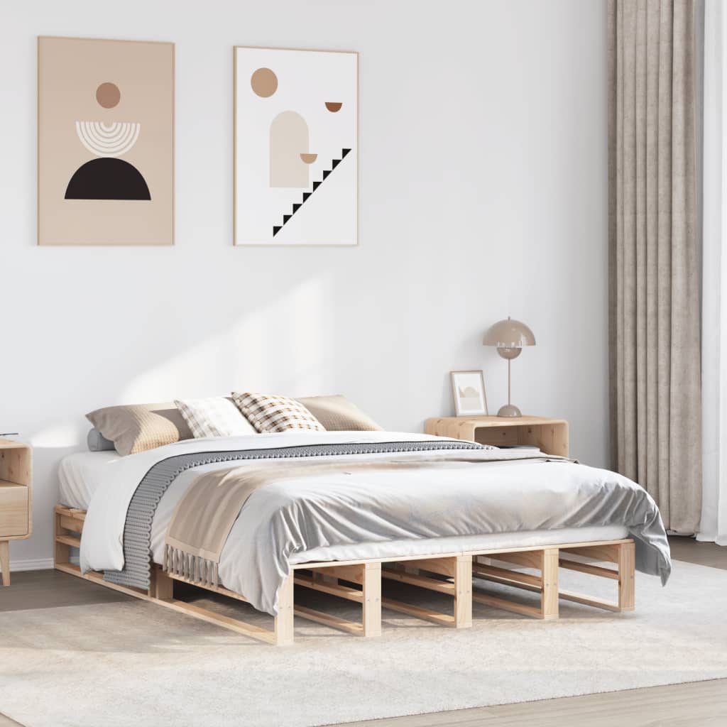 Bed Frame without Mattress Solid Wood Pine Length Natural