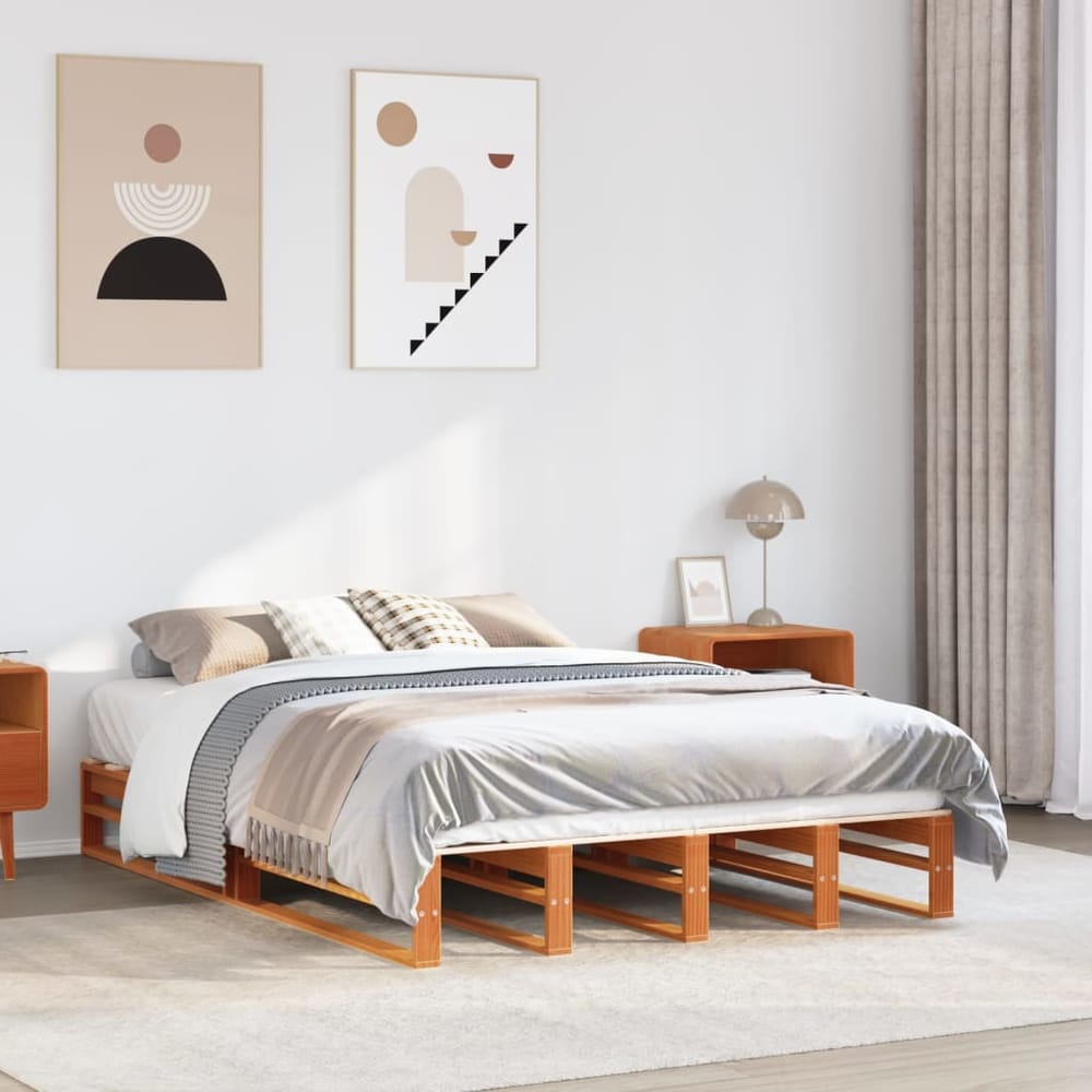 Bed Frame without Mattress Solid Wood Pine Length 190 cm Wax brown 140 cm
