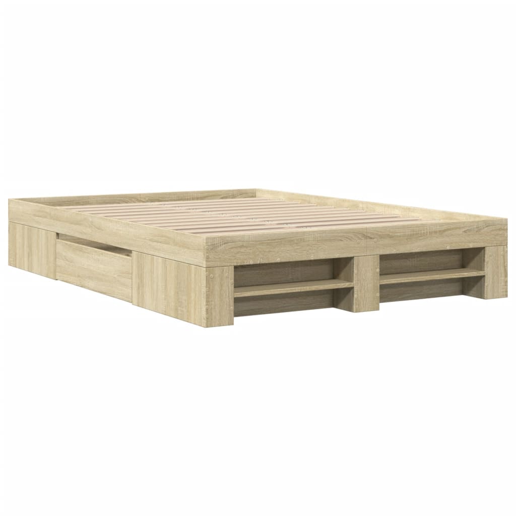 Bed Frame without Mattress 140x190cm Engineered Wood Sonoma oak