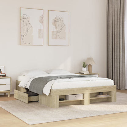 Bed Frame without Mattress 140x190cm Engineered Wood Sonoma oak
