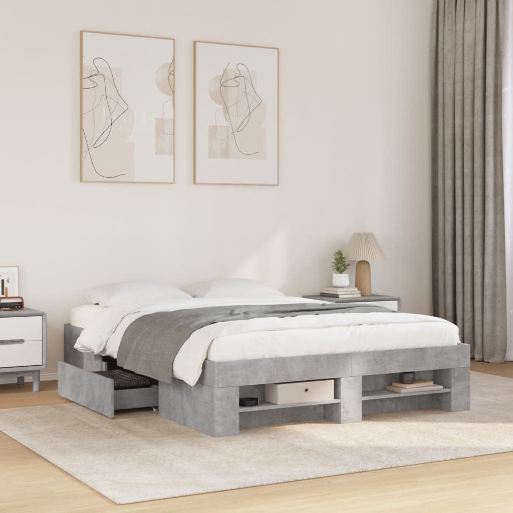 Bed Frame without Mattress 140x190cm Engineered Wood Concrete grey