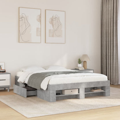Bed Frame without Mattress 140x190cm Engineered Wood Concrete grey