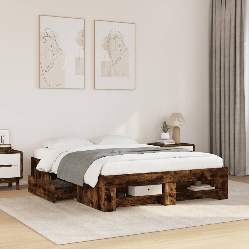 Bed Frame without Mattress 140x190cm Engineered Wood Smoked oak