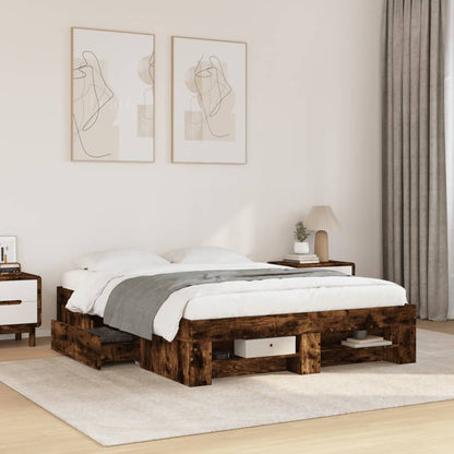 Bed Frame without Mattress 140x190cm Engineered Wood Smoked oak