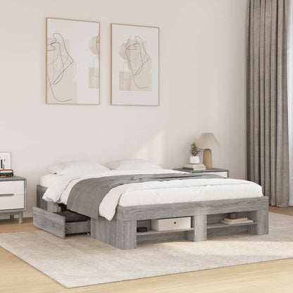 Bed Frame without Mattress 140x190cm Engineered Wood Grey sonoma
