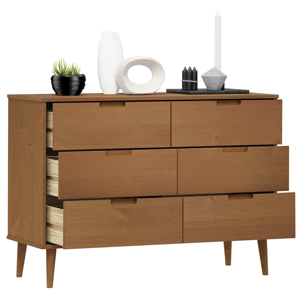 vidaXL Drawer Cabinet MOLDE Brown 113x40x80 cm Solid Wood Pine 3