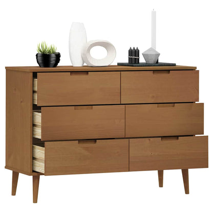 vidaXL Drawer Cabinet MOLDE Brown 113x40x80 cm Solid Wood Pine 3