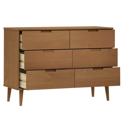 vidaXL Drawer Cabinet MOLDE Brown 113x40x80 cm Solid Wood Pine 5