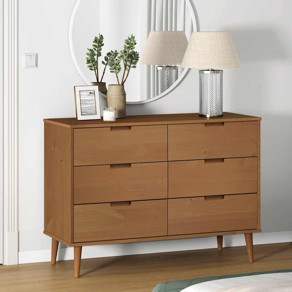 vidaXL Drawer Cabinet MOLDE Brown 113x40x80 cm Solid Wood Pine 1