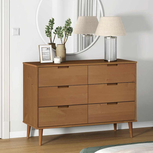 vidaXL Drawer Cabinet MOLDE Brown 113x40x80 cm Solid Wood Pine 1