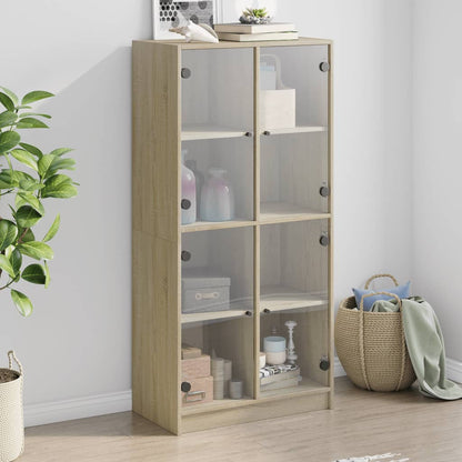 Bookcase with Doors 136x37x142 cm Engineered Wood Sonoma oak 68 cm