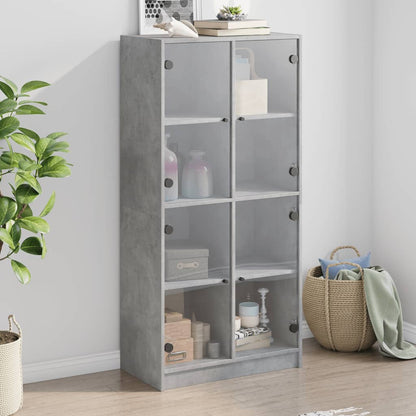 Bookcase with Doors 136x37x142 cm Engineered Wood Concrete grey 68 cm