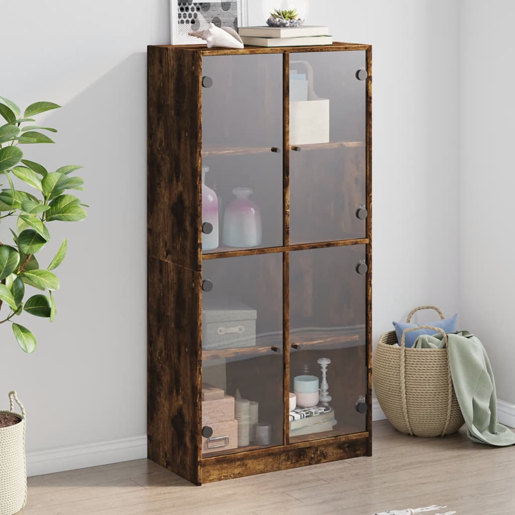 Bookcase with Doors 136x37x142 cm Engineered Wood Smoked oak 68 cm