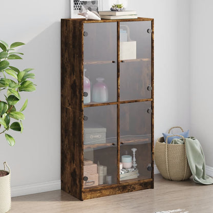 Bookcase with Doors 136x37x142 cm Engineered Wood Smoked oak 68 cm