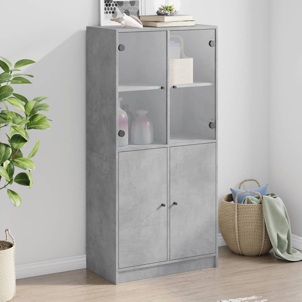 Highboard with Doors 68x37x142 cm Engineered Wood Concrete grey 68 cm