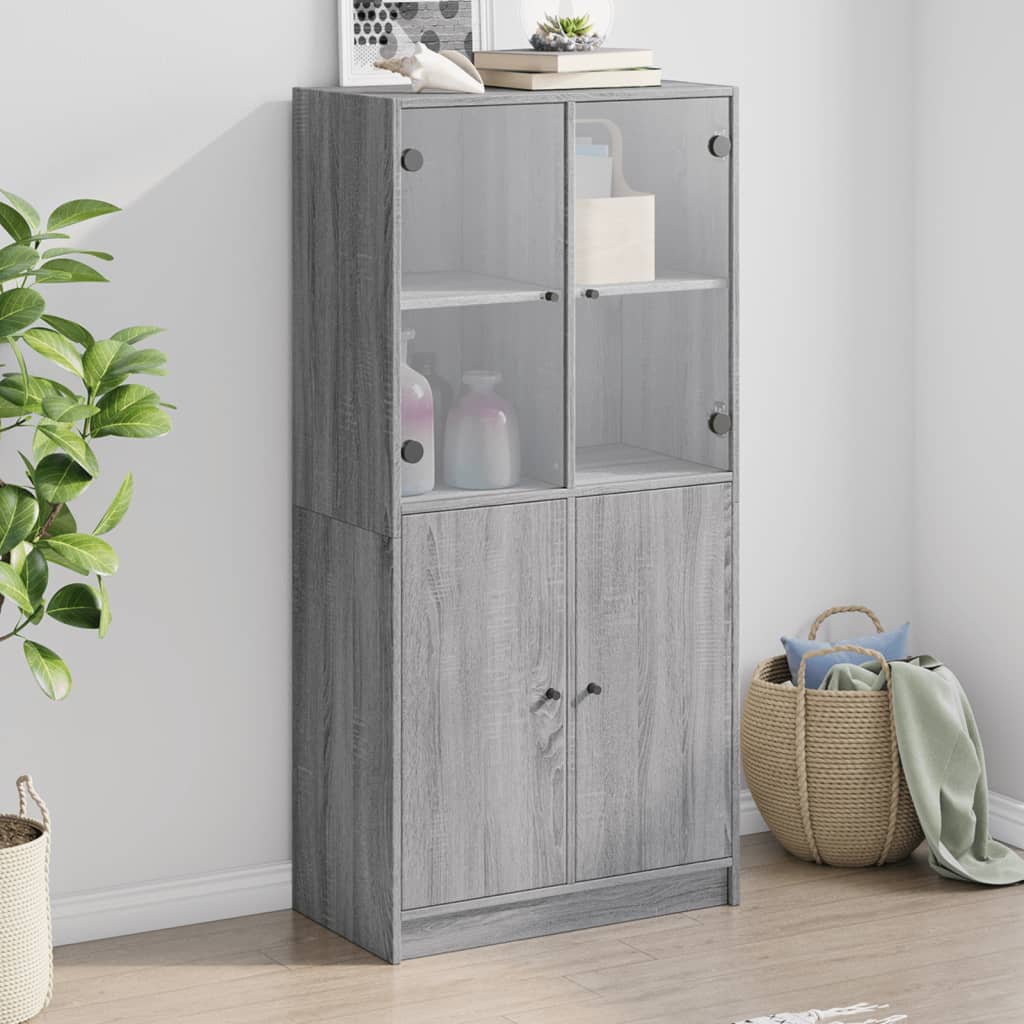 Highboard with Doors 68x37x142 cm Engineered Wood Grey sonoma 68 cm
