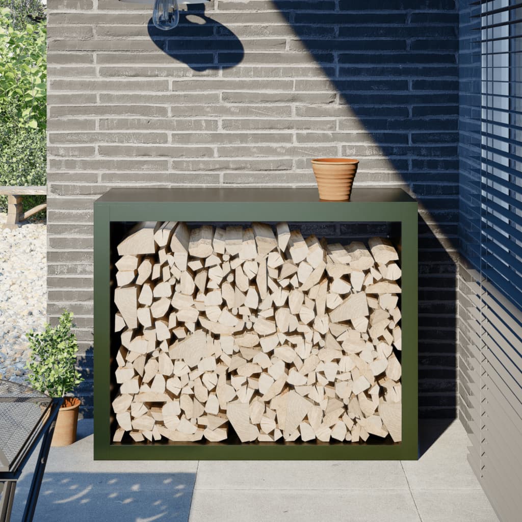 Firewood Rack Black Steel Width 100 cm Steel/green 80 cm