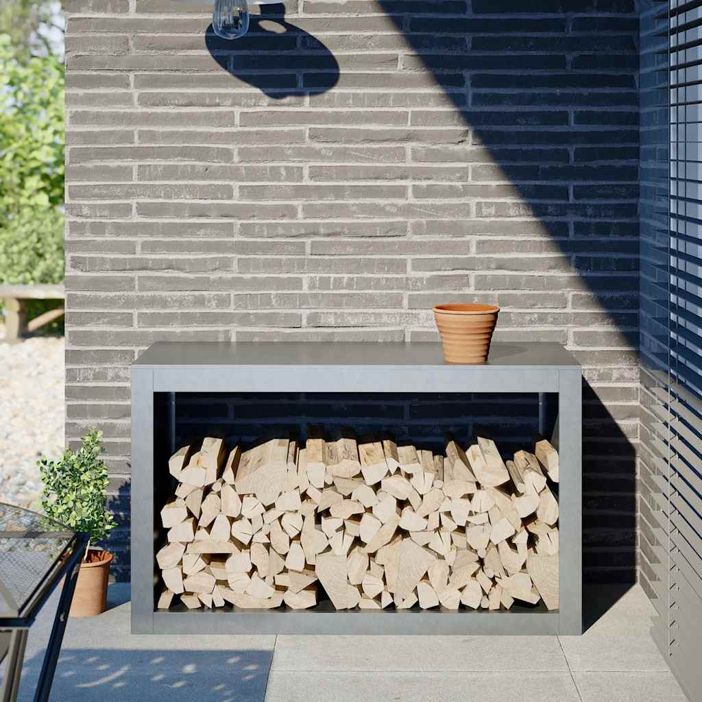 Firewood Rack Black Steel Width 100 cm Galvanized steel/grey 60 cm