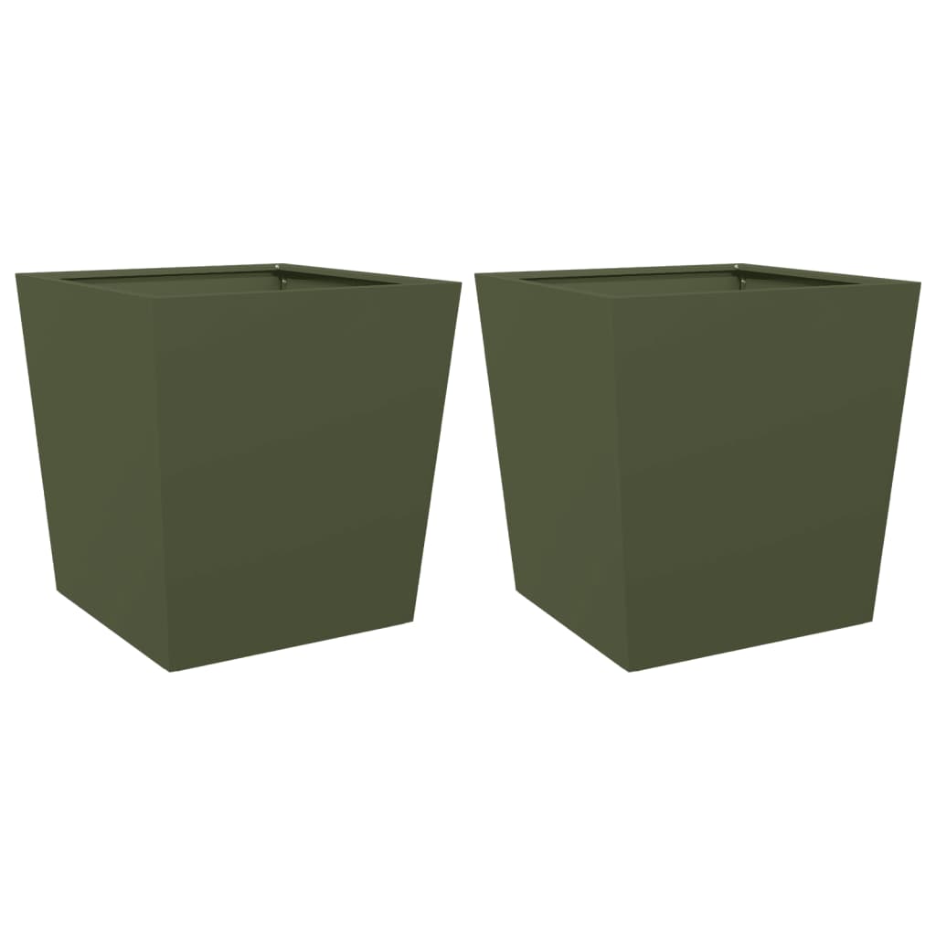 vidaXL Garden Planters Olive Green 2 pcs 50x50x50 cm Steel 2