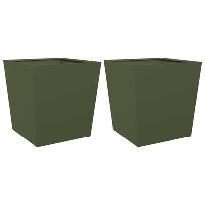 vidaXL Garden Planters Olive Green 2 pcs 50x50x50 cm Steel 2
