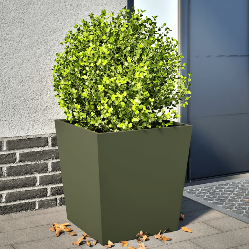 vidaXL Garden Planters Olive Green 2 pcs 50x50x50 cm Steel 1