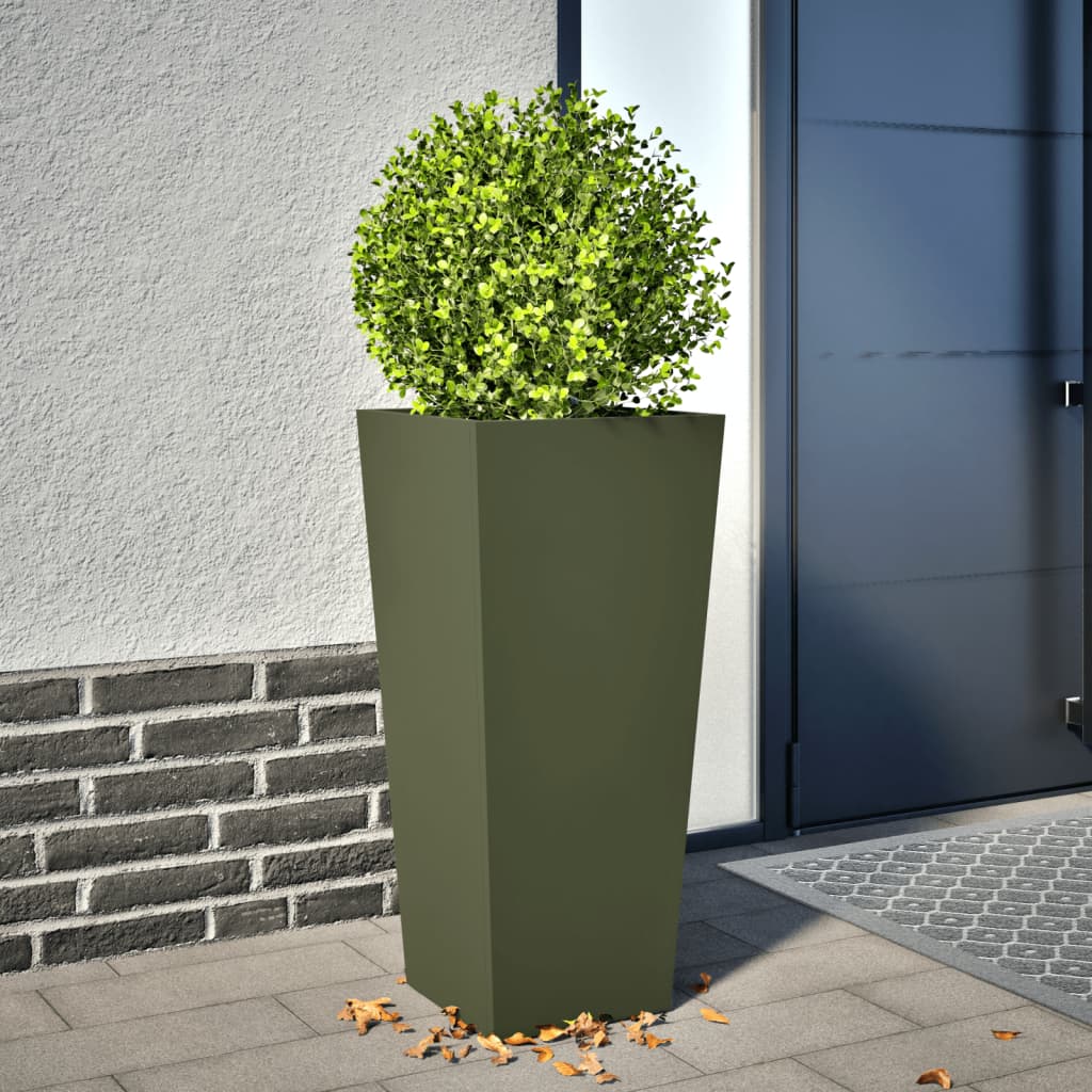 vidaXL Garden Planter Olive Green 35x35x75 cm Steel 1