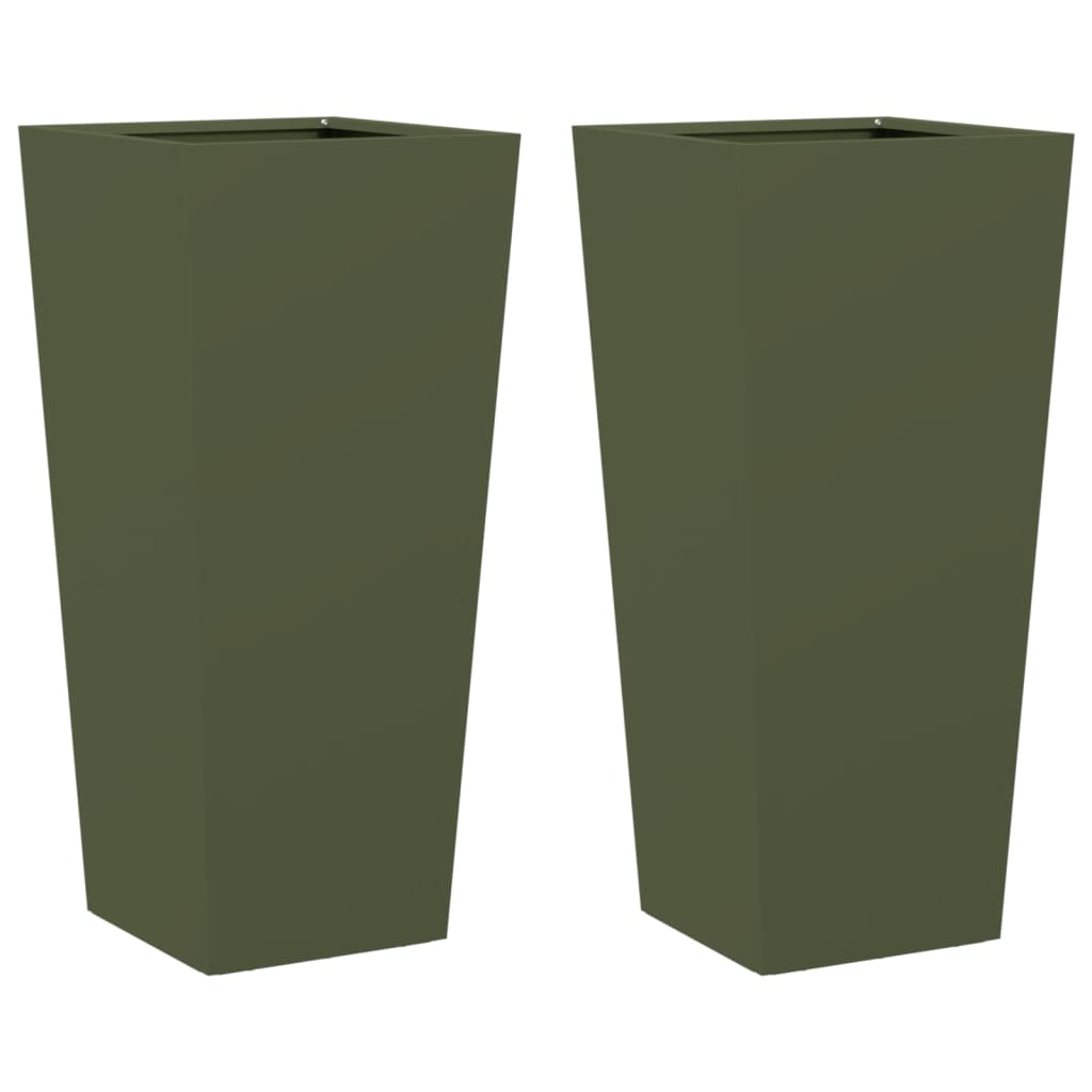 vidaXL Garden Planters Olive Green 2 pcs 35x35x75 cm Steel 2