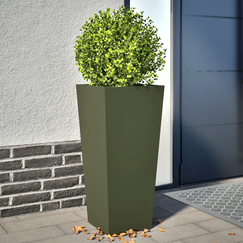 vidaXL Garden Planters Olive Green 2 pcs 35x35x75 cm Steel 1