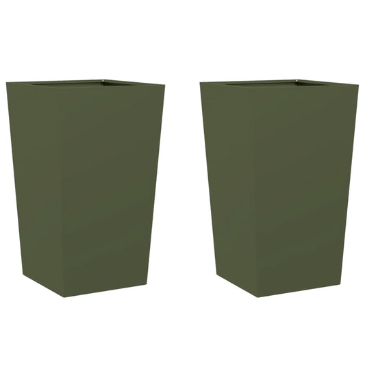 vidaXL Garden Planters 2 pcs Olive Green 45x45x75 cm Steel 2