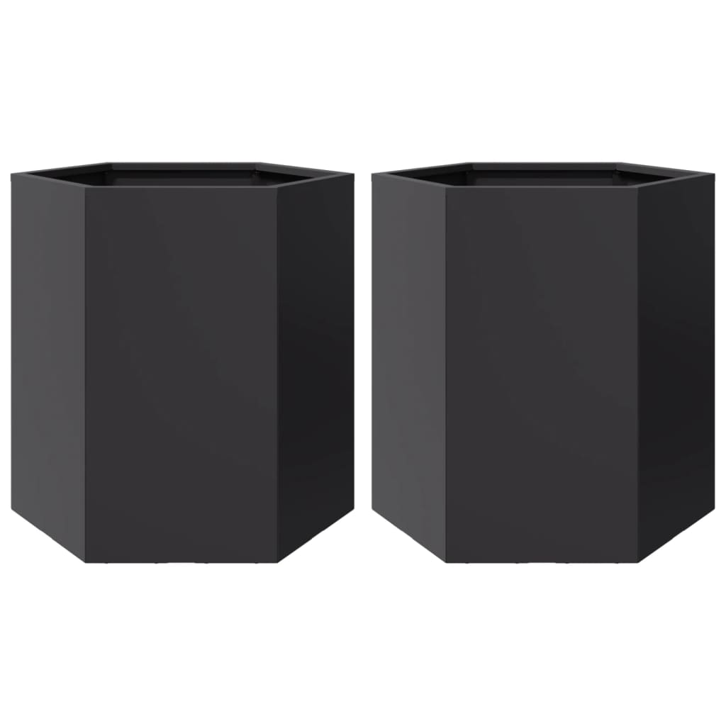 vidaXL Garden Planter 2 pcs Black Hexagon 46x40x45 cm Steel 2