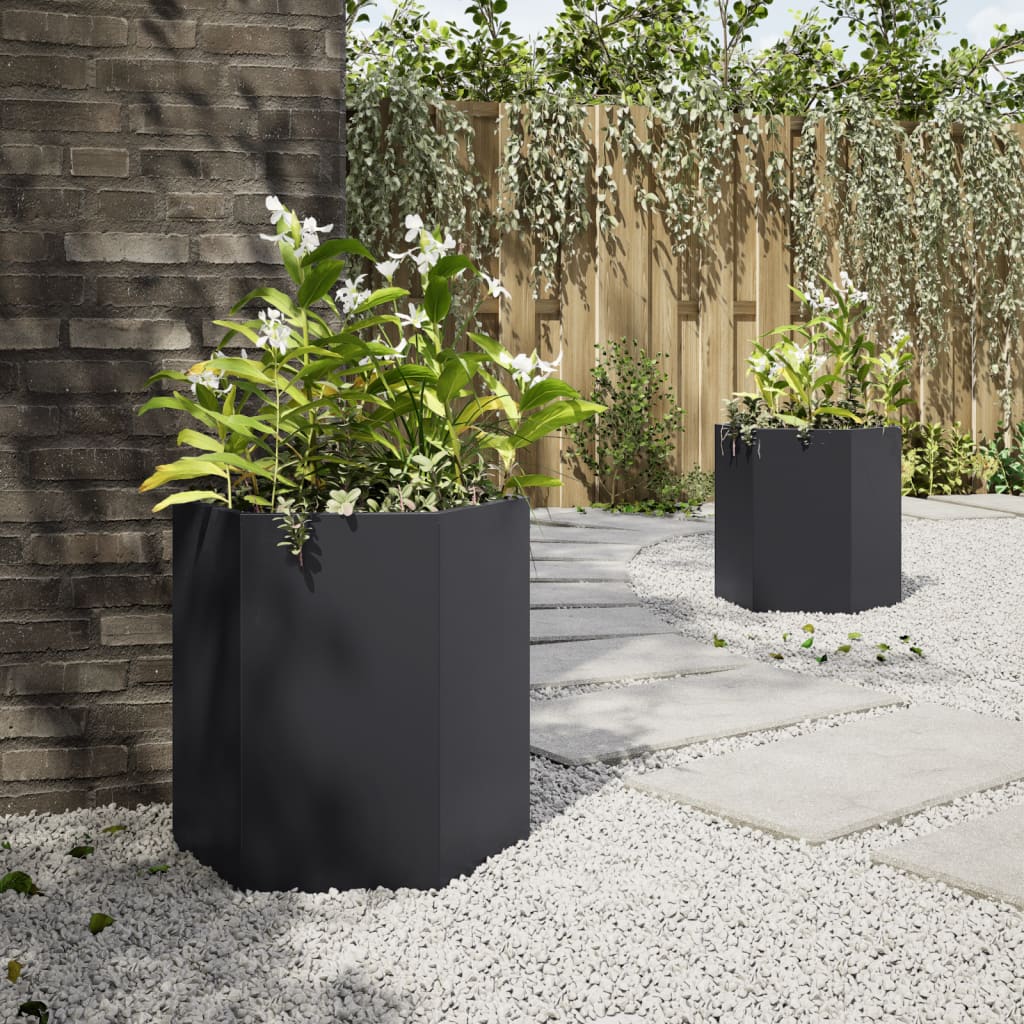 vidaXL Garden Planter 2 pcs Black Hexagon 46x40x45 cm Steel 3