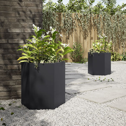 vidaXL Garden Planter 2 pcs Black Hexagon 46x40x45 cm Steel 3