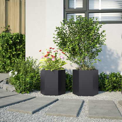 vidaXL Garden Planter 2 pcs Black Hexagon 46x40x45 cm Steel 4