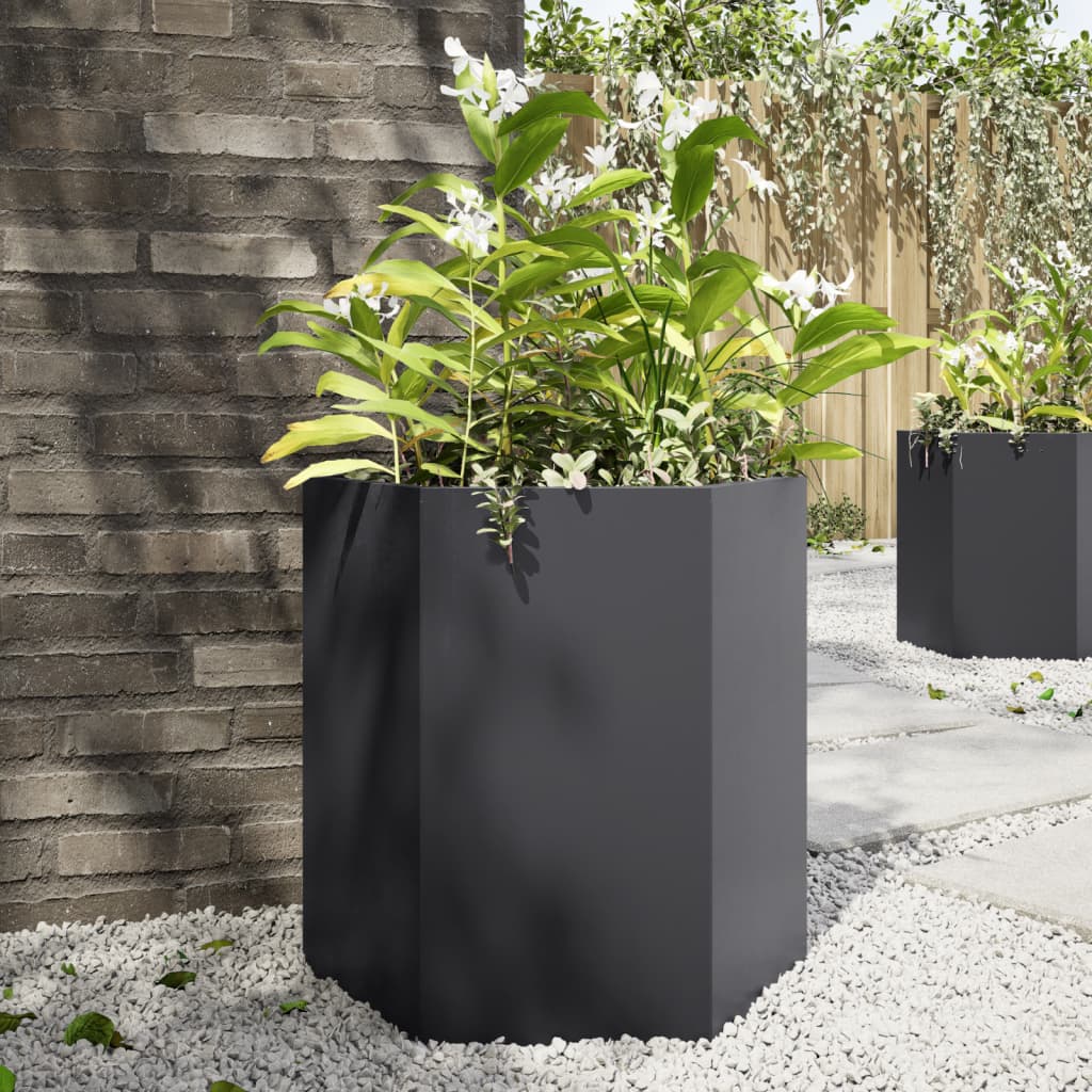 vidaXL Garden Planter 2 pcs Black Hexagon 46x40x45 cm Steel 1