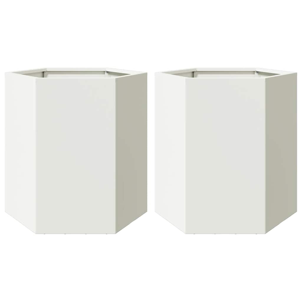 vidaXL Garden Planter 2 pcs White Hexagon 46x40x45 cm Steel 2