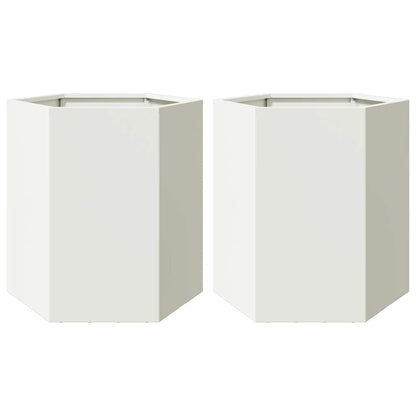 vidaXL Garden Planter 2 pcs White Hexagon 46x40x45 cm Steel 2