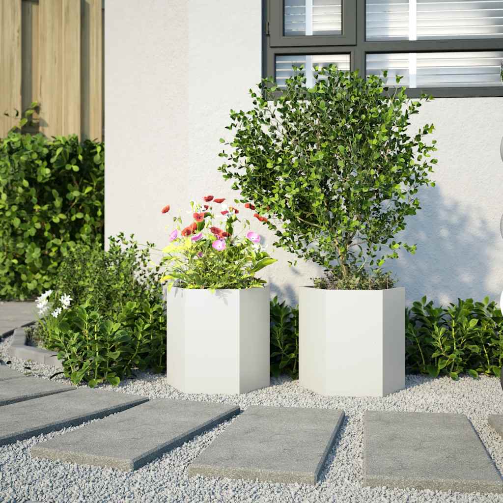 vidaXL Garden Planter 2 pcs White Hexagon 46x40x45 cm Steel 3