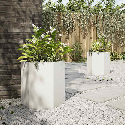 vidaXL Garden Planter 2 pcs White Hexagon 46x40x45 cm Steel 4
