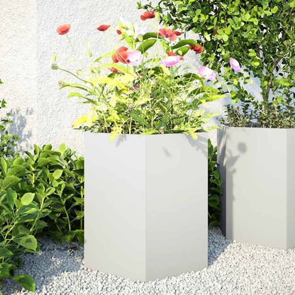 vidaXL Garden Planter 2 pcs White Hexagon 46x40x45 cm Steel 1