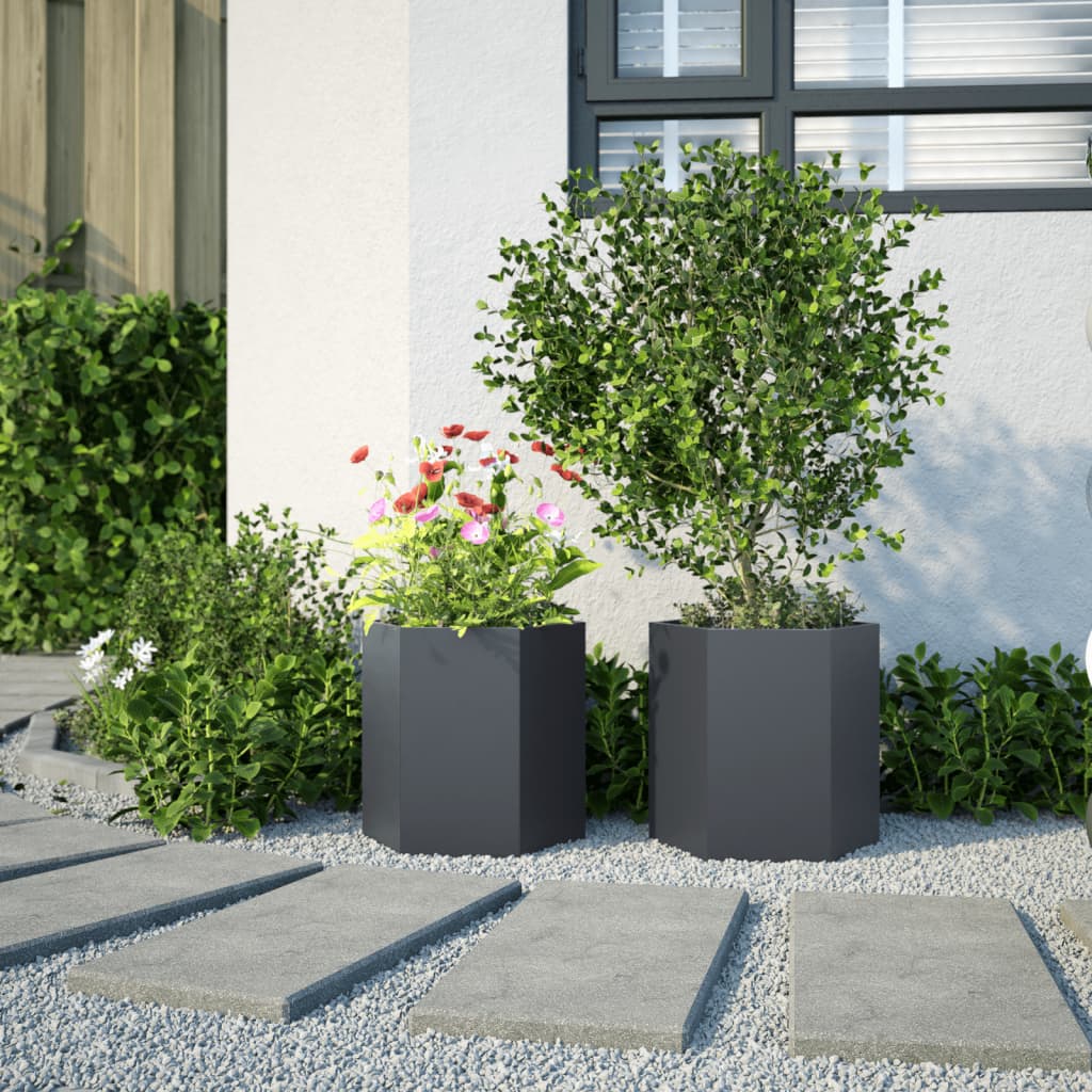 vidaXL Garden Planter 2 pcs Anthracite Hexagon 46x40x45 cm Steel 3